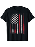 Men's T-Shirt Weathered Vertical Baseball Bats And Balls Flag Motif T Shirt