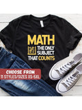 Women's T-Shirt Math The Only Subject That Counts With Yellow Number Grid Math Shirt