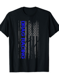 Men's T-Shirt Drag Racing Blue Lettering Over Grunge American Flag Graphic T Shirt