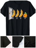 Men's T-Shirt Playful Cartoon Bananas And Orange Lined Up Outside A Closed Door