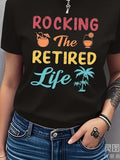 Men's T-Shirt Rocking The Retired Life With Palm Tree And Tropical Drink Icons