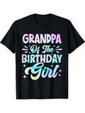 Men's T-Shirt Grandpa Of The Birthday Girl Pastel Lettering Surrounded By Decorative Sparkles Black T Shirt