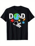 Men's T-Shirt Dad Playful Cartoon Astronaut Floating Among Planets With Earth And Spaceship
