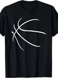 Men's T-Shirt Minimalist White Line Art Of Dynamic Basketball Silhouette On Black Cotton Fabric Basketball