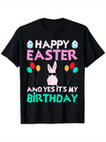 Men's T-Shirt Happy Easter Balloons With Eggs Bunny And Birthday Letters