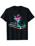 Men's T-Shirt Neon Lights With Groovy Cat Spinning On DJ Turntable