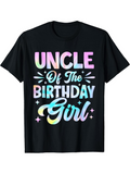 Men's T-Shirt Uncle Of The Birthday Girl Rainbow Pastel Lettering With Festive Sparkles Party T Shirt