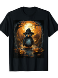 Men's T-Shirt Mysterious Swamp Under Moonlight Featuring Pumpkins And A Cute Owl