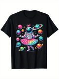 Men's T-Shirt Dancing Astronaut Surrounded By Vibrant Colorful Planets And Stars Ballerina