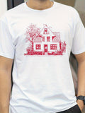 Women's T-Shirt Hand Drawn Vintage Style Cottage With Blossoming Garden House