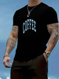 Men's T-Shirt Curved White Letters On Black Background Coffee
