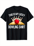 Men's T-Shirt This Is My Lucky Red Ball Knocking Down Bowling Pins Shirt
