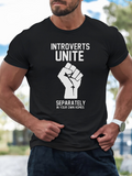 Men's T-Shirt Introverts Unite Separately Minimalist Raised Fist White Print Black Shirt