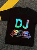 Men's T-Shirt Colorful Lights And Neon Controls Under Nighttime DJ Console