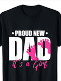 Women's T-Shirt Proud New Dad With Pink Baby Footprints Surrounded By Playful Lettering