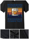 Men's T-Shirt Bourbon Goes In Wisdom Comes Out Glass Forest Sunset Whiskey