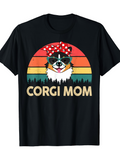 Men's T-Shirt Corgi Mom Retro Sunset With Sunglasses And Scarf Wearing Playful Dog