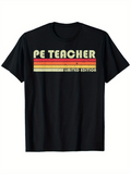 Men's T-Shirt PE Teacher Bold Retro Stripes With Faded Yellow Letters T Shirt