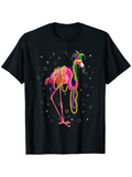 Men's T-Shirt Colorful Neon Lights Dancing Around Cheerful Standing Flamingo