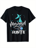 Men's T-Shirt Mermaid Auntie Playful Bubbles And Sea Shell Beside Sparkling Mermaid Tail