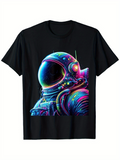 Men's T-Shirt Colorful Futuristic Neon Glowing Lights Surrounding Space Astronaut