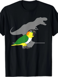 Men's T-Shirt Colorful Parrot Perched With Dinosaur Silhouette Behind On Black Shirt