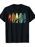 Men's T-Shirt Colorful Retro Surfboards With Surfer Silhouette Lined Up Under Waves Surfboard
