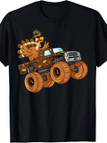 Men's T-Shirt Cartoon Turkey Wearing Hat With Sunglasses Driving Brown Monster Truck
