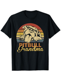 Men's T-Shirt Pitbull Grandma Retro Stripes With Relaxed Dogs Under Sunset Pitbull