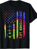 Men's T-Shirt Dispatcher Life Rainbow Neon Stripes With American Flag And Stethoscope Graphic