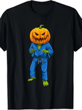 Men's T-Shirt Martial Arts Zombie In Blue Gi With Pumpkin Head Monster