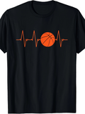 Men's T-Shirt Heartbeat Line With Orange Basketball And Sport Theme Basketball