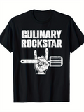 Men's T-Shirt Culinary Rockstar Spatula Hand Gesture Raised Bold Lettering T Shirt