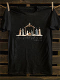 Men's T-Shirt The Greatest Gift Of All With Nativity Scene Manger Under Starlight Surrounded By Figures