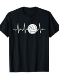 Men's T-Shirt Heartbeat Line With Minimalist Outline Volleyball Ball