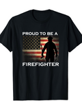 Men's T-Shirt Proud To Be A Firefighter Standing Tall Before American Flag Firefighter