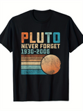 Men's T-Shirt Pluto Never Forget Vintage Striped Graphic With Dwarf Planet Illustration