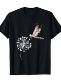 Men's T-Shirt Watercolor Dragonfly With Blooming Dandelion Among Gentle Breezy Petals
