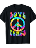Men's T-Shirt Love Peace With Colorful Tie Dye Symbol Surrounded By Vibrant Swirls