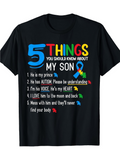 Men's T-Shirt Five Things In Colorful Letters With Puzzle Pieces Autism Awareness Son