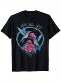 Men's T-Shirt Faith Hope Love Floral Wreath With Hummingbirds And Lush Pink Roses