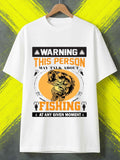 Men's T-Shirt Warning Bold Warning Message With Jumping Fish Artwork