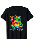 Men's T-Shirt Vivid Tie Dye Colors Surrounding Peace Sign Frog