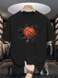 Men's T-Shirt Splashing Fire And Electric Light Around Basketball
