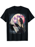 Men's T-Shirt Colorful Night Sky With Glowing Full Moon Featuring Majestic Orca Whale