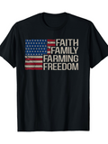Men's T-Shirt Faith Family Farming Freedom Grunge Flag Print Surrounded By Vintage Distressed Stripes Patriotic T Shirt