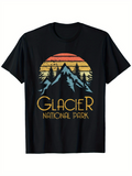 Men's T-Shirt Glacier National Park Sunset Mountain With Pine Tree Forest