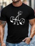 Men's T-Shirt Energetic Stick Figure Lifting Heavy Weights With Comical Expression Barbell