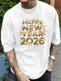 Men's T-Shirt Happy New Year Golden Rays Shining Around Festive Holiday 2026 Celebration