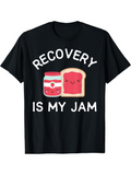 Men's T-Shirt Recovery Is My Jam Smiling Bread And Jar With Playful Cartoon Faces